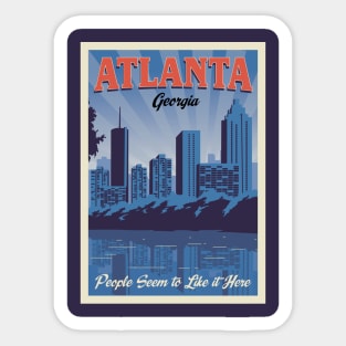 Atlanta Georgia Skyline Cityscape Vintage Travel Poster Sticker